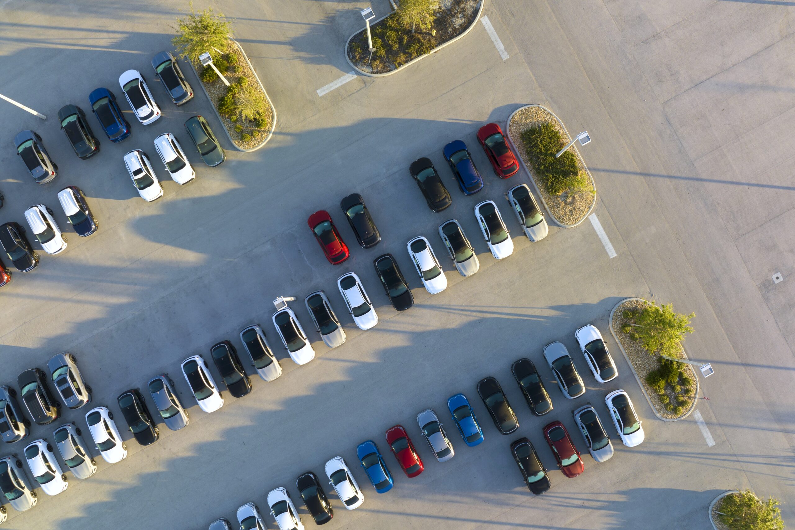 Aerial view of cars in a parking lot