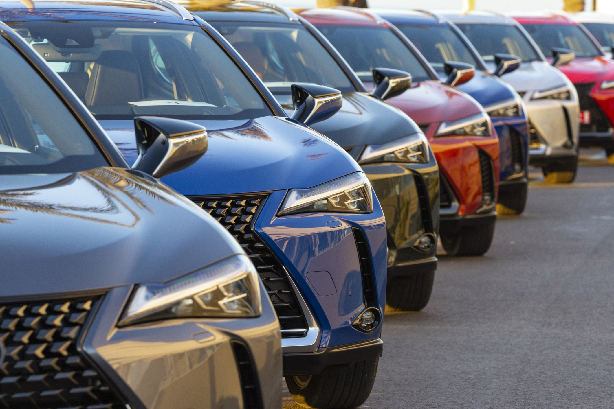 SUV vehicles in hybrid version parked on public parking before the drives.